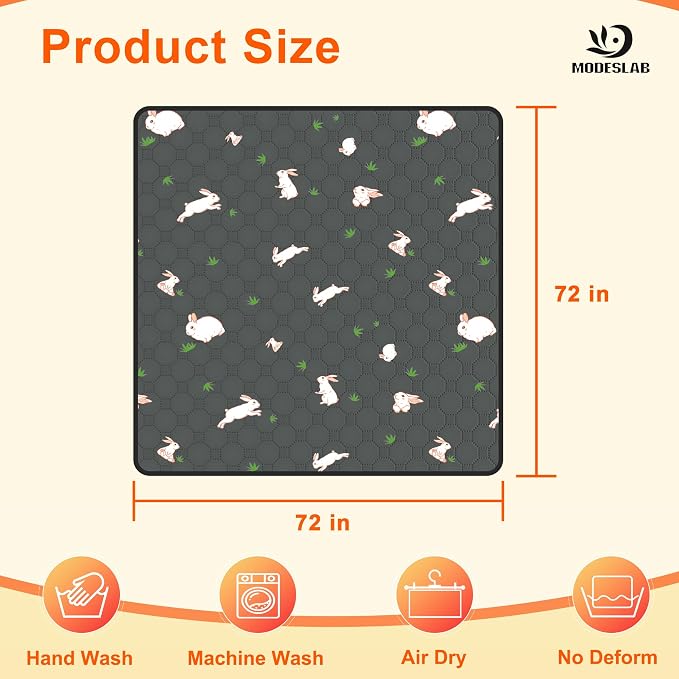Guinea Pig Cage Liner, 72in x 72in Fast Absorption Washable Bedding Pee Pads for Dogs Puppy Rabbit Small Animal Cage Mat, Leakproof & Non-Slip