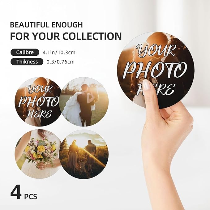 Custom Coasters, Personalized Ceramic Coasters with Photo Logo Text, Customized Cup Mat for Weddings, Bars, Coffee Table, Homes, Offices 4PCS
