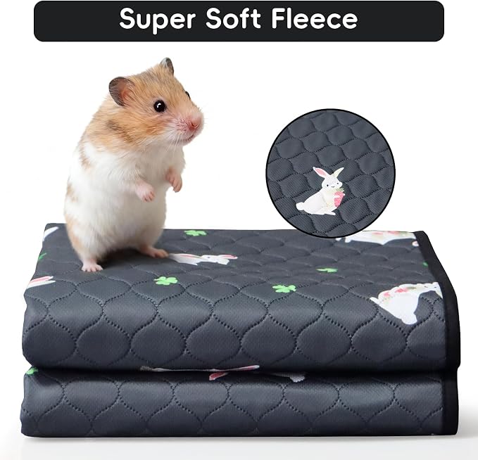 2 Pack Guinea Pig Cage Liners, Washable Guinea Pig Pee Pads Waterproof Reusable & Anti Slip Guinea Pig Bedding Fast and Super Absorbent Pee Pad Tarp Bottom for Small Animals (Rabbit Pattern 24" X 47")