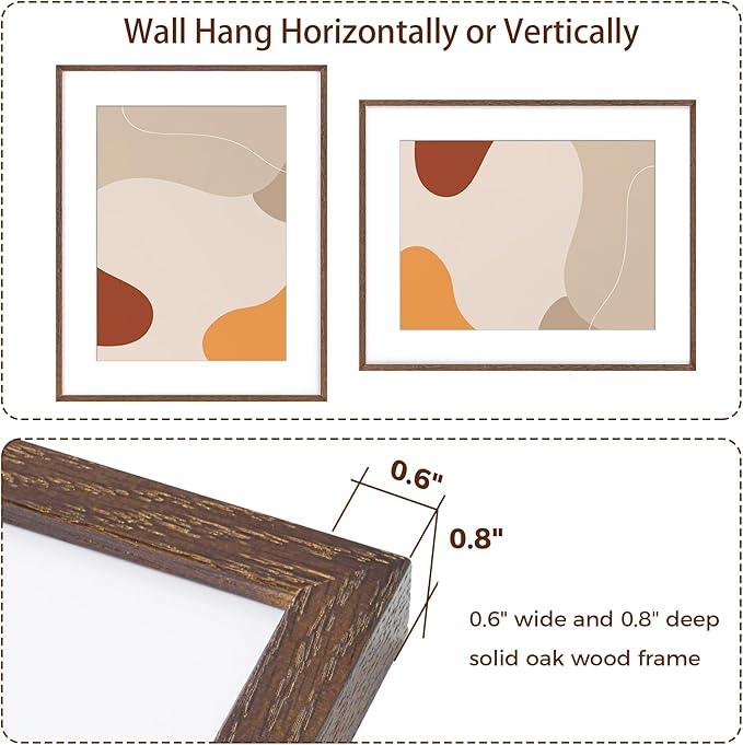 Oak Wood Picture Frame - 24"x30" Poster Frame with Tempered Real Glass, Matted for 18x24 Picture, Walnut Color, 1 Pack