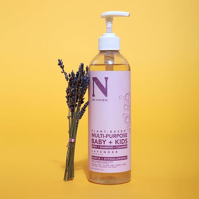 Dr. Natural Multi-Purpose Baby Plus Kids Soap, Lavender, 16 oz - Plant-Based - with Shea Butter - Hypoallergenic - Body Wash, Face Wash, Hand Soap - Sulfate-Free, Paraben-Free, Cruelty-Free