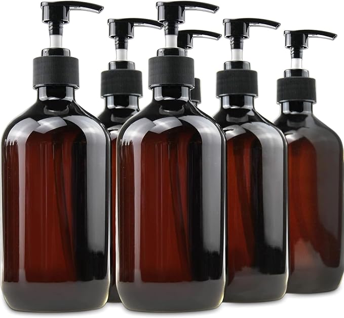 Empty Plastic Bottles with Pump Dispenser and 6pcs Labels Included, Refillable Travel Containers for Hand sanitizer Shampoo Lotion, etc - No BPA/Paraben, 500ml/16.9oz (6 Pack)