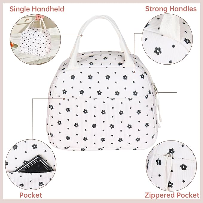Lunch Bag for Women Men Girl,Large Cute Corduroy Lunch Tote Bags - Reusable Insulated Lunch Box for women with Handle, Leakproof WaterProof Design for Office, School, Work,Picnic.