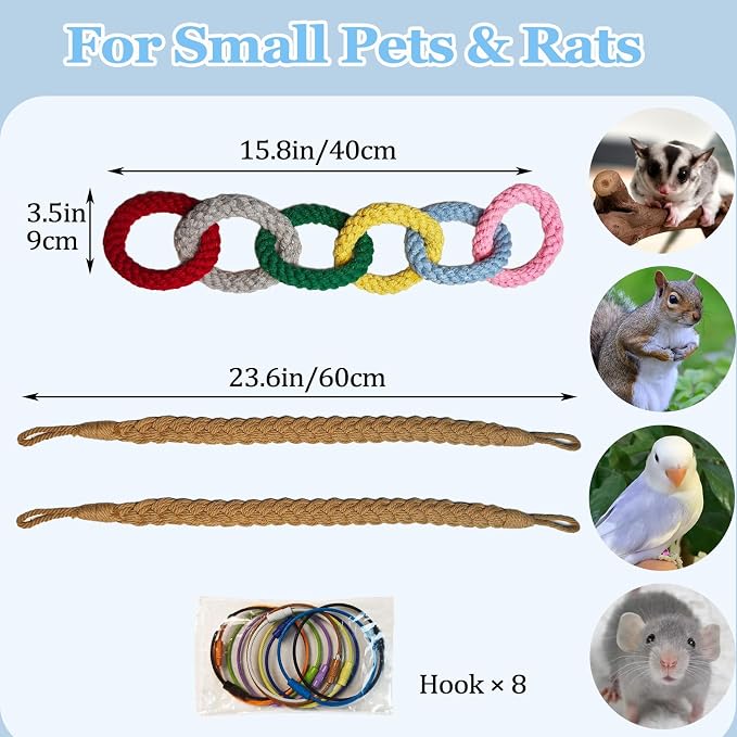 Sugar Glider Climbing Rope Toys Rat Cage Hanging Toys Small Animal Climbing Rings Cage Accessories for Flying Squirrel Sugar Glider Hamster Parrots