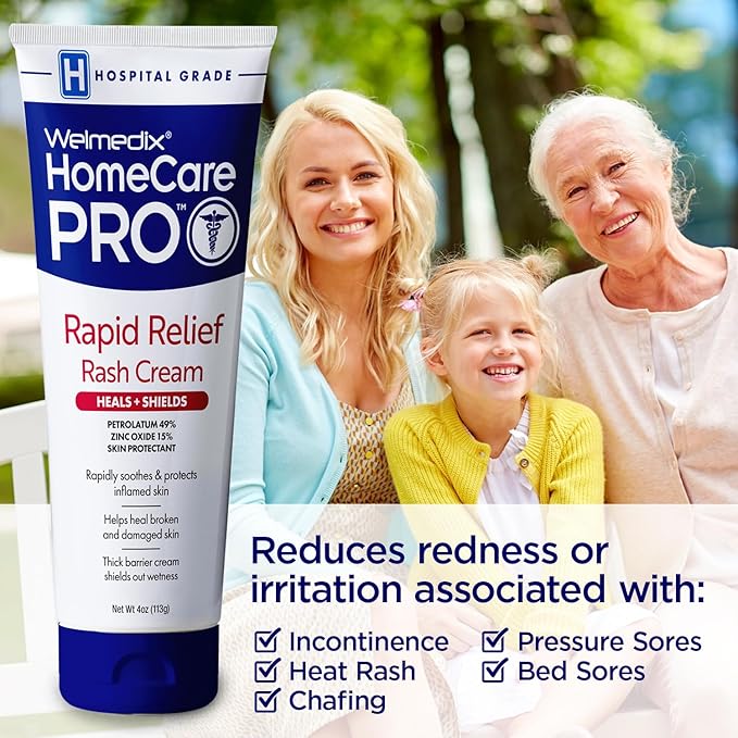 Welmedix Rapid Relief Diaper Rash Cream with Zinc Oxide, Hospital Grade Barrier Cream for Adults, and Babies with Fragile or Sensitive Skin (4oz Tube, Pack of 3)