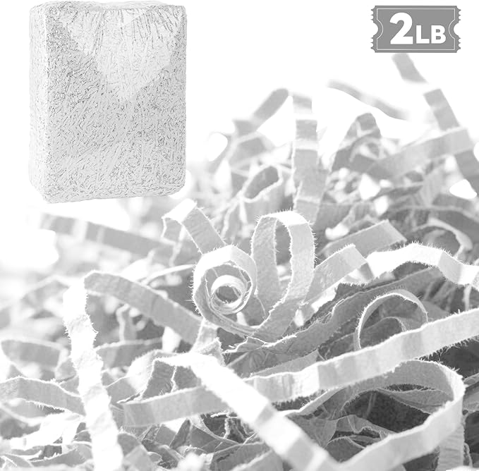 2LB Crinkle Cut Paper Shred Filler,Shredded Paper For Gift Basket Filler,White Confetti,Crinkle Cut Papers For Gifts Wrapping, Basket Filling, Birthdays, Weddings, Anniversaries-White