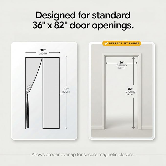 AUGO Heavy Duty Magnetic Screen Door Mesh– Premium Reinforced Fiberglass Mesh, Pet & Kid Friendly, Tear Resistant Hands-Free Self Sealing Closure, Keep Open Feature – 38" x 83"