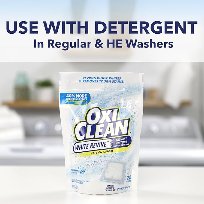 OxiClean White Revive Laundry Whitener and Stain Remover Power Paks, 24 Count (Pack of 2)