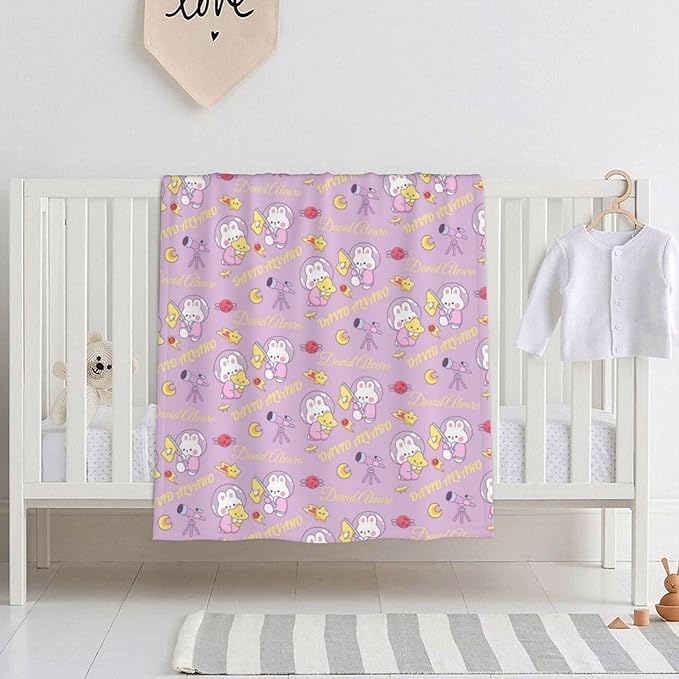 Ship Next Day, Personalized Baby Blanket for Boys Girls - Printed in USA, Custom Name Toddler Blanket with Rabbit Pattern, Perfect Newborn Gift