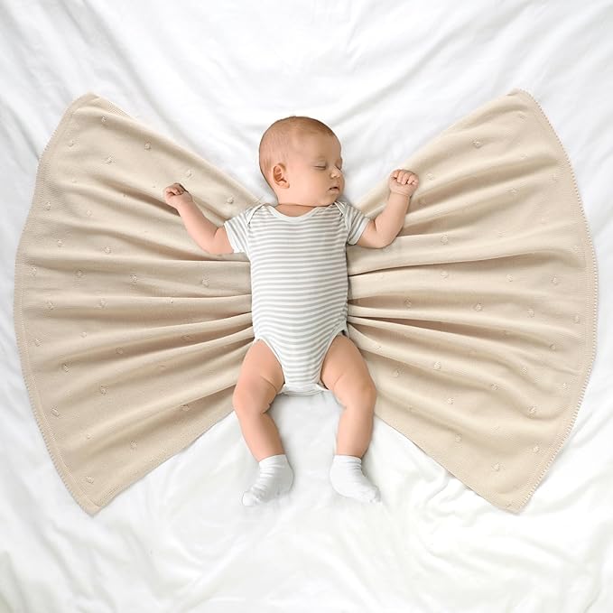 Neiwech Cotton Baby Blanket Knit Soft Cozy Lightweight Crib Stroller Nursery Receiving Swaddling Blankets for Newborn Infants Boys Girls Camel 30x40 Inch