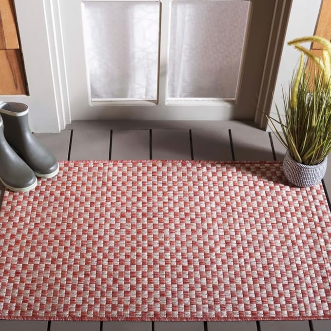 SAFAVIEH Washable Rug Outdoor Courtyard Collection - 2'3" x 5', Rust & Light Grey, Non-Shedding & Easy Cleaning, Ideal for Patio, Front Door, Entryway, Mudroom, Doormat (CY8653-36521)