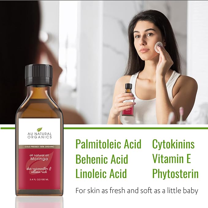 Pure Premium Organic Moringa Oil - Cold Pressed, Extra Virgin Natural Moisturizer for Skin, Face, Body & Hair, from USDA Organic Farms - Unrefined, Non-GMO, Food and Therapeutic Grade - 3.4oz/100ml