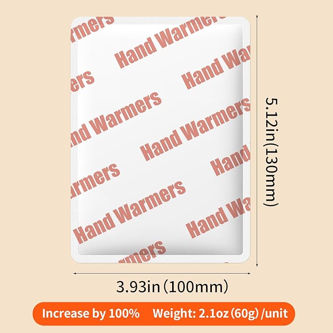 Large Hand Warmers Disposable - Up to 20 Hours of Heat - 50/100 Pack Super Long Lasting Air Activated Warmers, All Natural & Portable for Body, Hands & Toes - Odorless Hot Warmer Heater