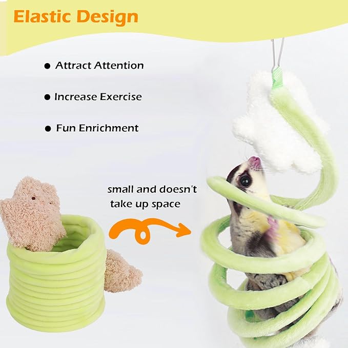 3Pcs Elastic Sugar Glider Climbing Rope Toys, Hanging Cage Accessory | Enrichment Toys Wrapped in Short Plush for Soft Touch & Spring Design Boost Climbing Fun & Build Small Pets’ Climb Strength