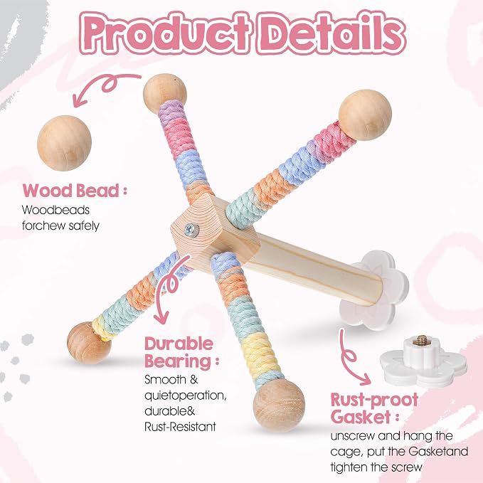 Bird Perch Stand with Chew Ball Toys Upgraded Parrot Perch Toy Rotating for Small & Medium Birds Wooden Stand Bird Cage Accessories for Parakeets Cockatiels Conures Finches Budgies