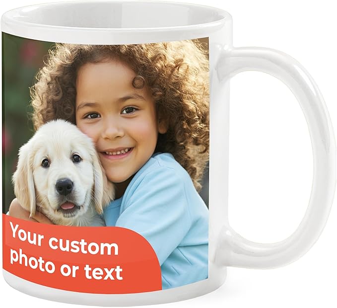 Personalized Mug, Custom Ceramic Mug with Photo and Text, 11oz, Pack of 100, Glossy Coffee Cup, Perfect for Christmas, Secret Santa or as Holiday Gift for Family or Friends, White/White