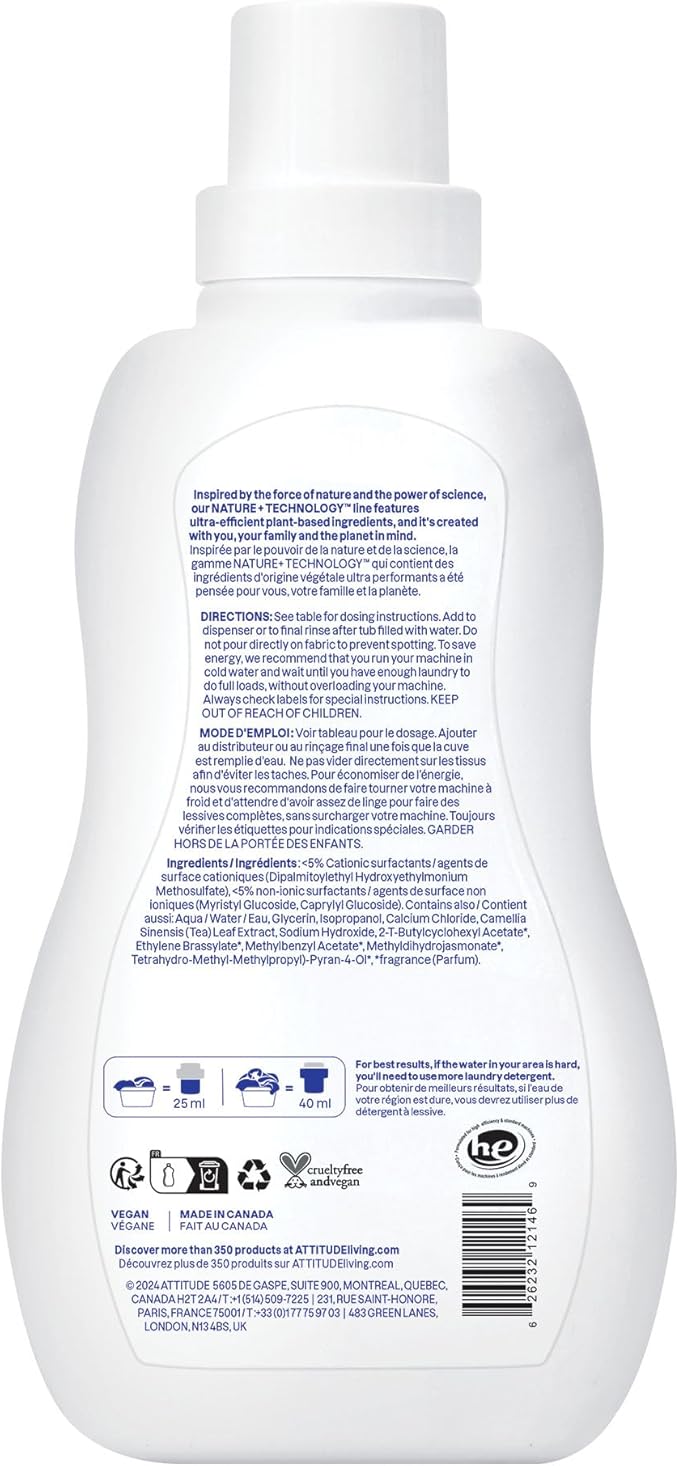 ATTITUDE Liquid Fabric Softener, Plant-Based & Vegan, HE Compatible, Naturally Derived, Pink Grapefruit Scent, 40 Loads, 33.8 Fl Oz