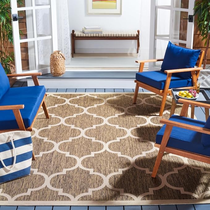 SAFAVIEH Courtyard Collection 8' x 11' Brown/Bone CY6914 Trellis Indoor/ Outdoor Waterproof Easy-Cleaning Patio Backyard Mudroom Area-Rug
