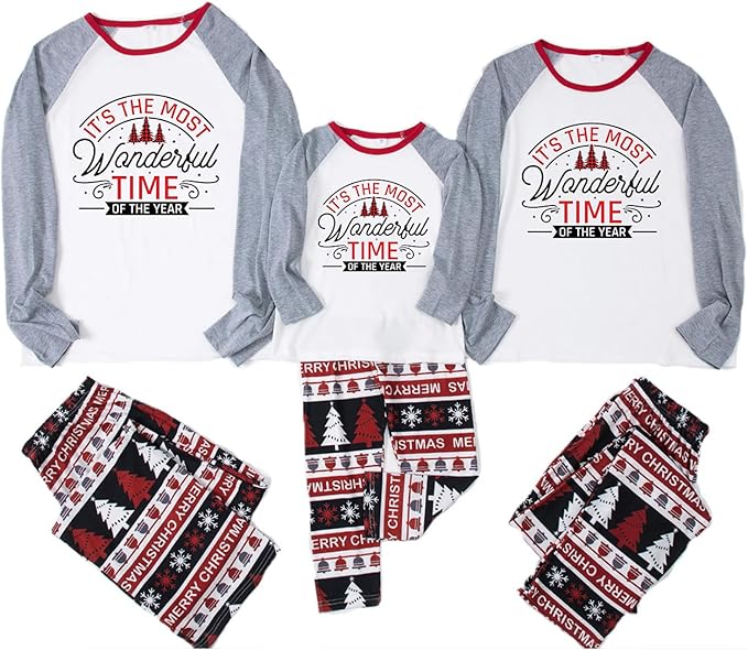 Family Christmas PJs Matching Sets, Cute Holiday Pajamas Printed Top and Pants, Xmas Jammies for Couples/Men/Women