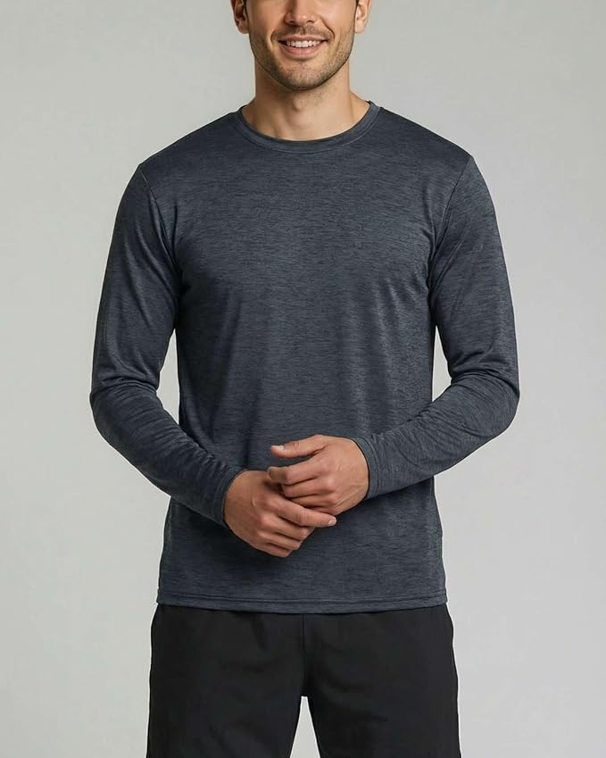 Real Essentials 4 Pack: Mens Long Sleeve Dry Fit T Shirts Hiking Fishing Workout Gym Work Sun UPF 50 Wicking Running Tee