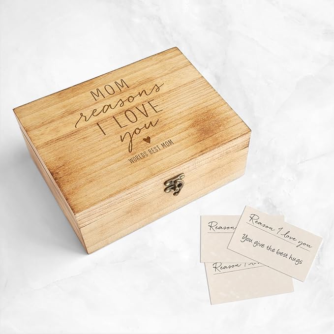 Let's Make Memories Personalized Wooden Keepsake Box With Hinged Lid - Wood Memento Box - Decorative Storage - Home Decor - For Couples, Wedding, Newlyweds - Laser Engraved - Reasons I Love You