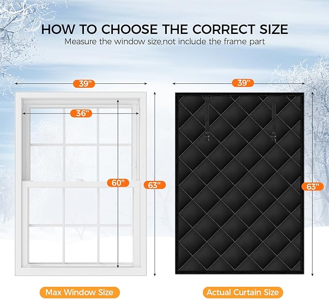 2 Sets 63" x 39" Thermal Window Cover，Oxford Fabric Window Cover for Winter, Window Insulation for Winter to Keep Warm, Window Insulation Kit for Home RV Basement–Black
