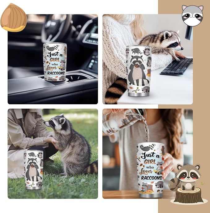 Raccoon Gifts for Women, 20oz Stainless Steel Raccoon Tumbler, Raccoons Mug for Women Sister Bestie Lover Thanksgiving Christmas Birthday Gift, Raccoon Cup with Straw, 1 PCS