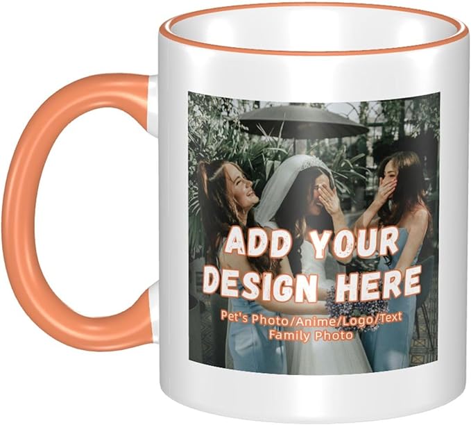 Custom Mugs and Coffee Cups Partial or Full Size Printed Creative Designs Customizable with Your Photos Images Text (Partial, Orange)