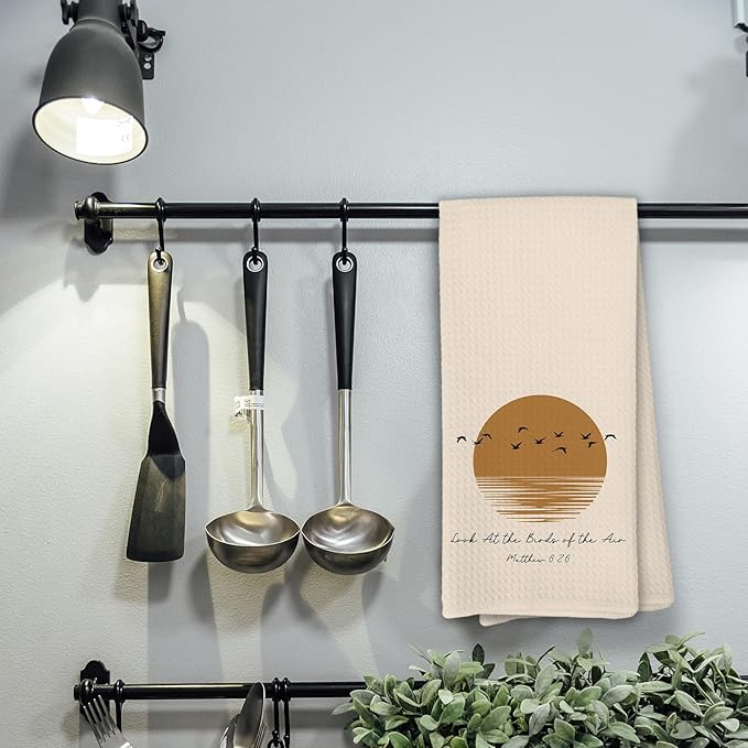 Christian Bird Gifts for Women, Look at The Birds of The Air Kithchen Towel, Sunshine Bible Verse Decor Dish Towels for Kitchen, Abstract Boho Sunshine Neutral Decorative Bathroom Hand Towel