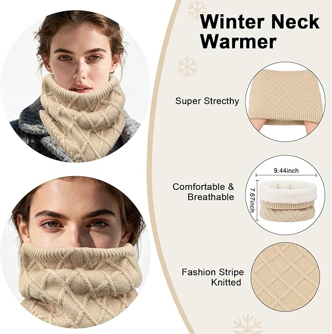 YARIEW Winter Hat Neck Warmer and Gloves Set for Women, Warm Knitted Beanie with Pom Pom, Soft Ear Warmer Scarf, Warm Gloves