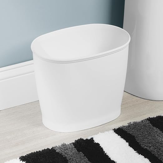 iDesign Slim Plastic Bathroom Trash Can, Small Garbage Bin for Bedroom, Office, Desk, Dorm, 2-Pack, White
