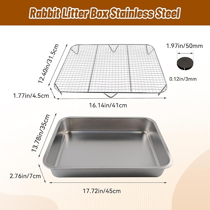 Rabbit Litter Box Stainless Steel Gird Rabbit Litter Box,304 Stainless Steel Sifting Tray with &Non-Slip Feet Mats,Small Animal Toilet Potty Tray Easy to Clean and Wash