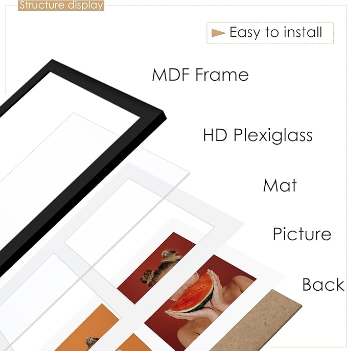 12x19 Double Picture Frame 8x10 Displays Two 8x10 inch Photos Collage Available Horizontal Wall Mounting Display and Vertical Black