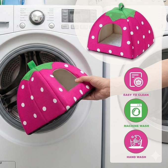 Guinea Pig Bed Rabbit Hideout Warm Fleece Cuddle Cup Washable Sleeping House for Small Animals Pet/Ferret/Chinchilla/Bunny (Pink)