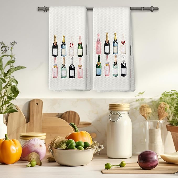 Champagne Lover Kitchen Towels Set of 2, Champagne Accessories Home Bar Bathroom Decor, Champagne Gifts for Women, Cocktail Gift Bachelorettes Decorative Tea Towel Dish Towels 16x24 Inch