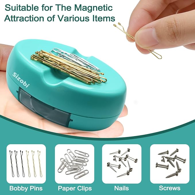 Sizobi Magnetic Pin Holder with 100 Pcs Pins, Sewing Supplies Organizer | Magnetic Pin Cushions for Sewing, Needle Magnetic Quilting Pins Holder Organizer, Bobby Pin Holder, Paper Clip Holder