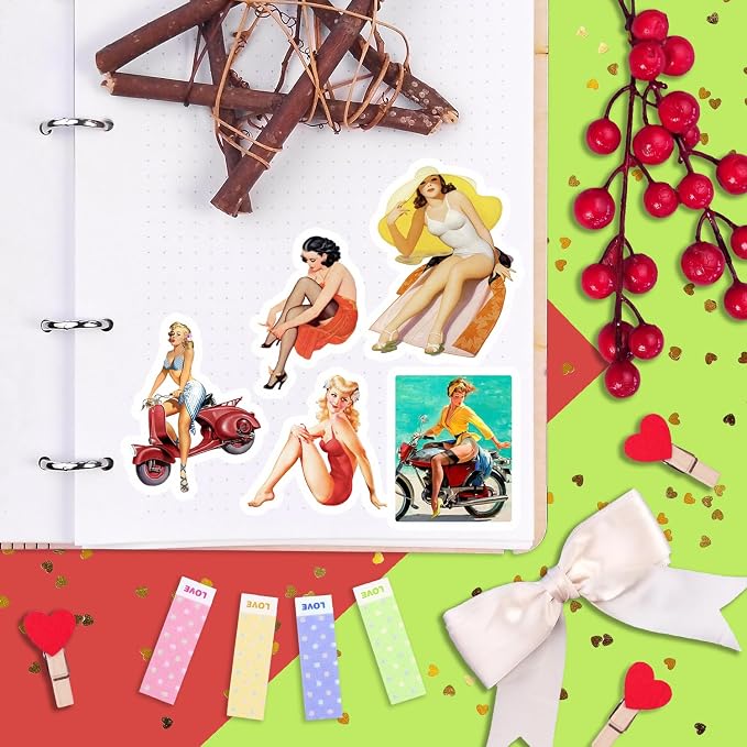 Pin Up Girl Stickers for Water Bottle and Laptop - Pin Up Girl Party Supplies & Decorations, Waterproof Vinyl Decals, Retro and Vintage Stickers, Gifts for Women & Men