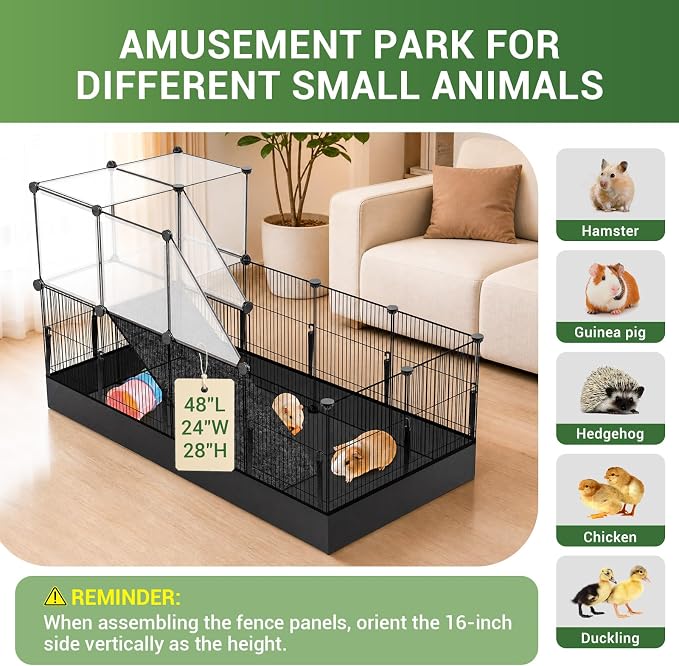 VISCOO 28 Panels Guinea Pig Cages, 48" x 24" x 28" Small Animal Playpen | Portable Metal Rabbit Bunny Cage with Waterproof Mat, C&C Cage for Guinea Pigs, Hamsters/Bunny playpen