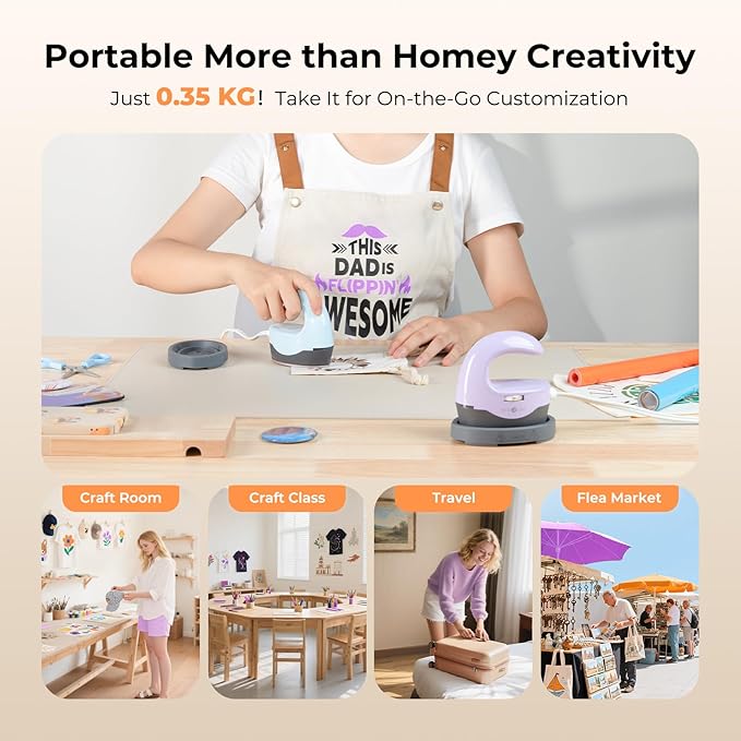 HTVRONT Heat Press H1 Mini Heat Press Machine, Small Heat Press Portable Iron Press Machine for T Shirts, Hats, Heating Transfer Projects (H1 Lavender Purple)