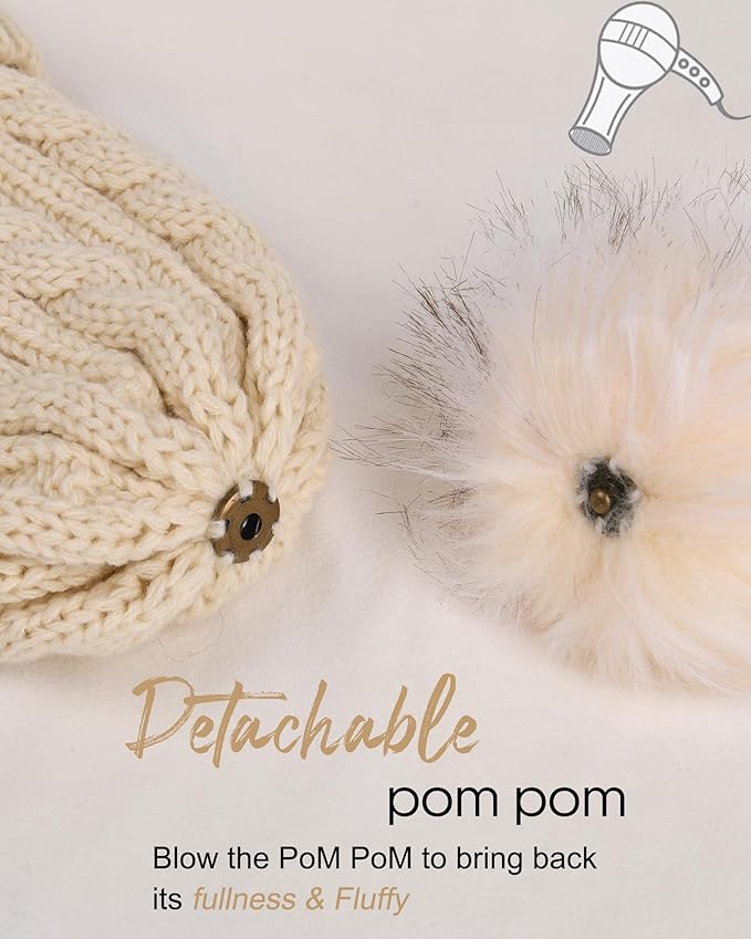 FURTALK Womens Winter Hat Gloves Scarf Set Fleece Knit Pom Beanie Warm Neck Warmer Touchscreen Gloves 3 in 1 Gift Set