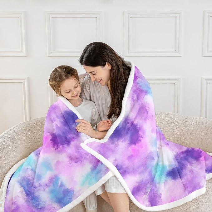 Feelyou Colorful Fleece Throw Blanket Baby 30"x40" Kids Tie Dye Watercolor Sherpa Blanket Plush Fuzzy for Bed Couch Chair Living Room, Dreamy Girly Bed Blanket Room Decor