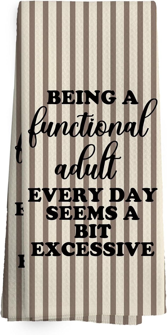 Funny Sarcastic Adult Light Brown Stripe Dish Towels 16x24 Inches, Decorative Absorbent Hand Tea Kitchen Bathroom Towels