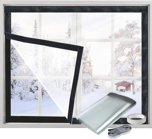 Window Insulation Kit for Winter Adjustable Plastic Insulated Window Cover Sealer Reusable Thermal Thicken Clear Insulation Wrap Transparent Film with Hook and Loop Tape for Winterizing 39'' x 63''