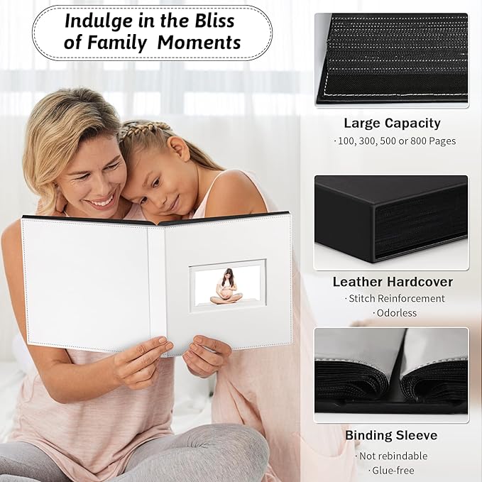 Popotop Photo Album 4x6 300 Pockets with Leather Hardcover Cover, Small Photo Album Holder Book with 50Pcs Pages for Family Travel Wedding Baby Gifts
