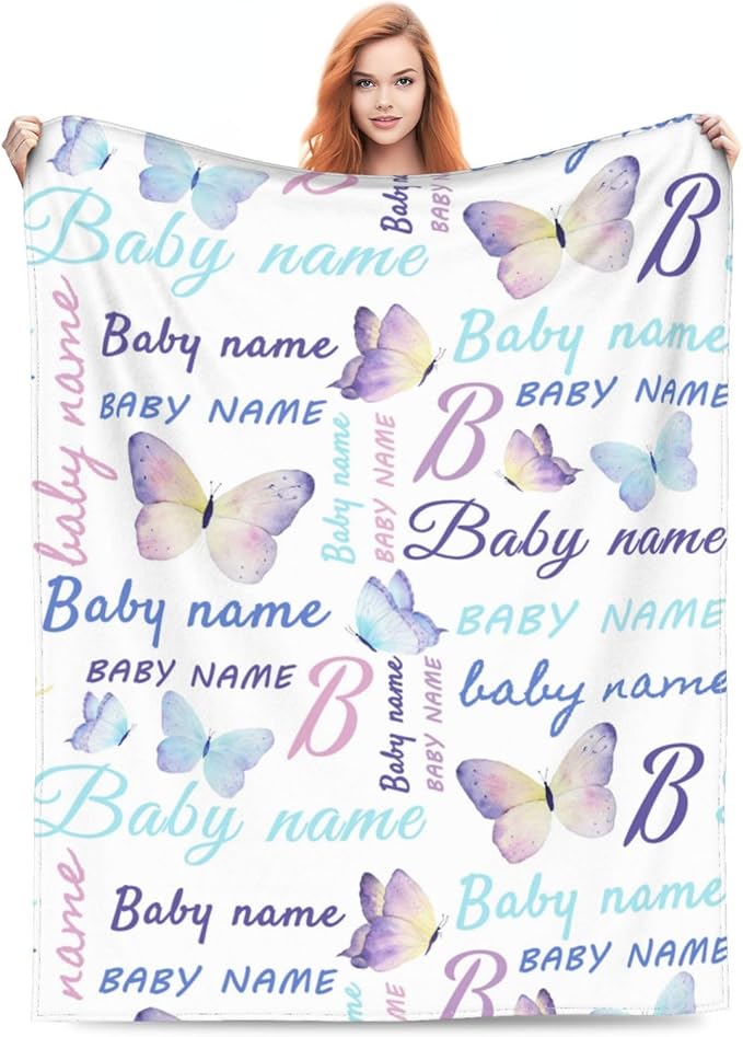 Personalized Baby Blankets for Girls Boys, Custom Baby Blanket with Name, Customized Baby Blanket Gifts for Kids Newborn for Birthday Christmas