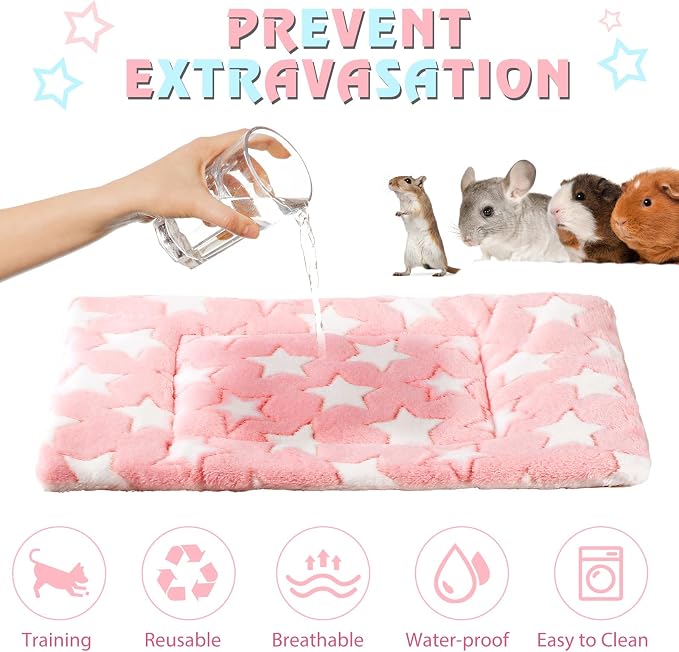 Haull 4 Pcs Waterproof Guinea Pig Bedding Soft Dog Cat Bed Crate Mat Small Animal Plush Cage Liners Rabbit Bunny Kennel Pad Reversible Cozy Pee Thickened Hamster Pad(Cute Star,13 x 10 Inch)