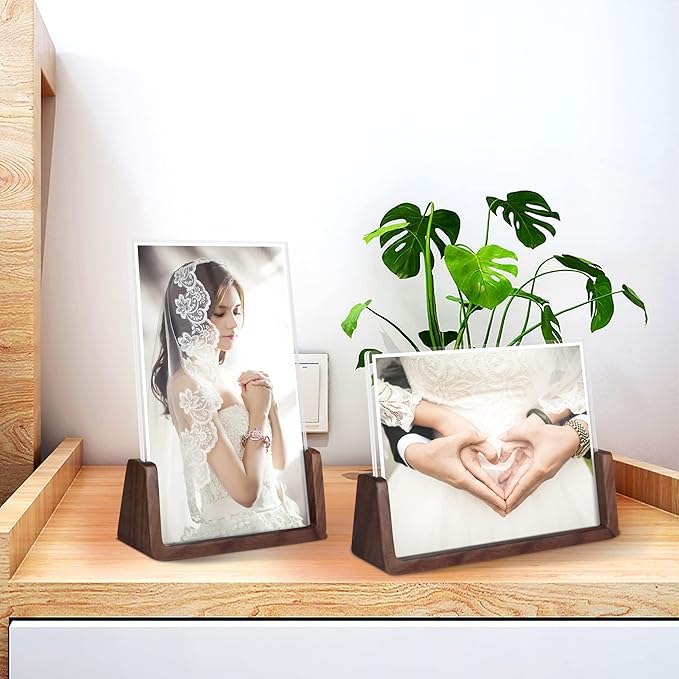 5x7 picture frames, Solid Rustic Wooden Photo Frames with Walnut Wood Base and High Definition Acrylic Glass Covers - 4 Pack for Tabletop or Desktop Display (5x7 inch, 4 Pack)
