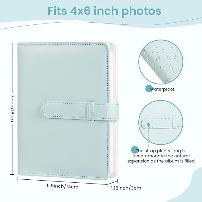 Lifting Photo Album 4x6 with 68 Pockets，Premium Vegan Leather Cover Small Photo Album Book，Mini Picture Album for Family Birthday Anniversary Baby Vacations (Pastel Blue)