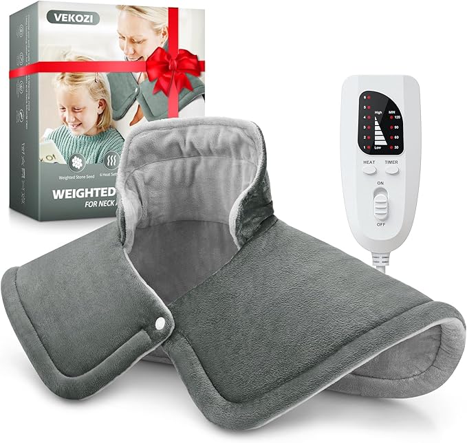 Heating Pad for Neck and Shoulders and Back, Mothers Day Gifts for Mom Wife Grandma, Birthday Gifts for Women, Weighted Neck Heating Pads, Large Heat Pad, 6 Heat Settings 4 Auto-Off, 17"x23" Steely