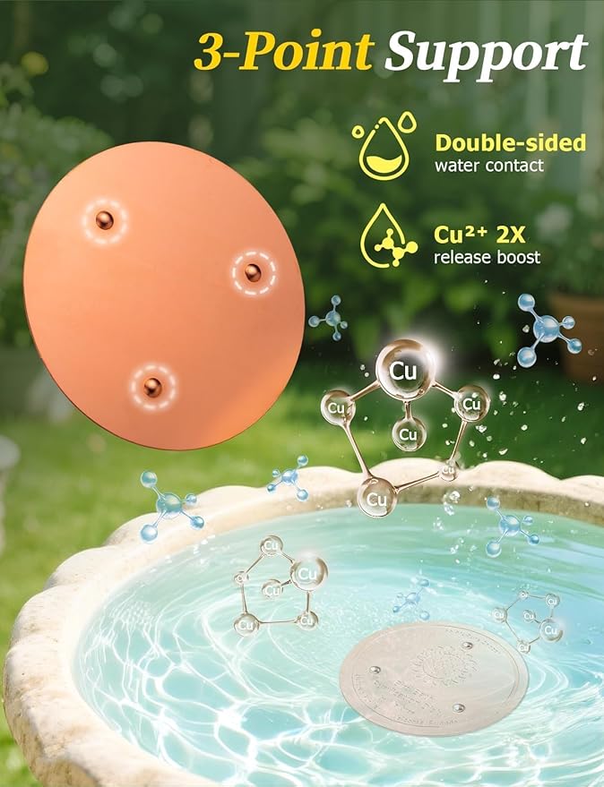 Mellbree 3-Pack Bird Bath Copper Disk, 0.6mm Reinforced 99.99% Pure Copper Cleaning Disk with Triple-Point Support for Physical Safe Clean Water All-Season (Sunflower)